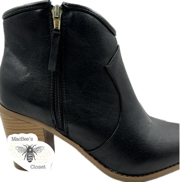 Maurices Black Vegan Leather Western Style Cowgirl Boots Black 9.5 in Womens - Picture 13 of 16